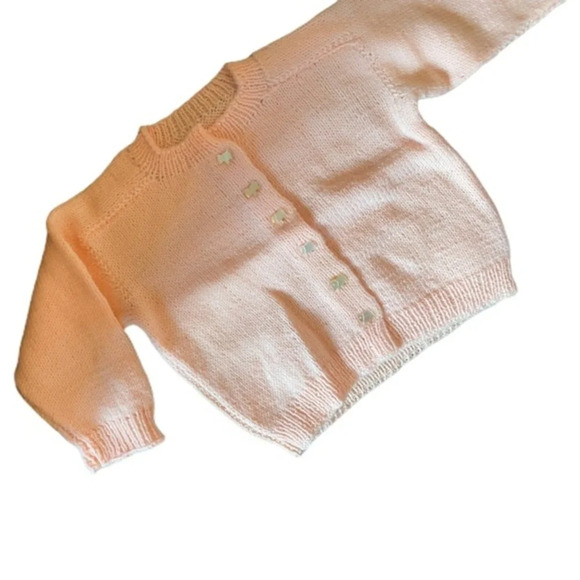 Pink hand knit sweater with dog buttons​ - Picture 6 of 14